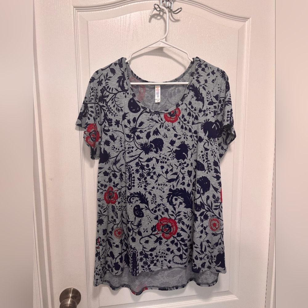 Lularoe Floral Print Women's Top - Gray and Red
